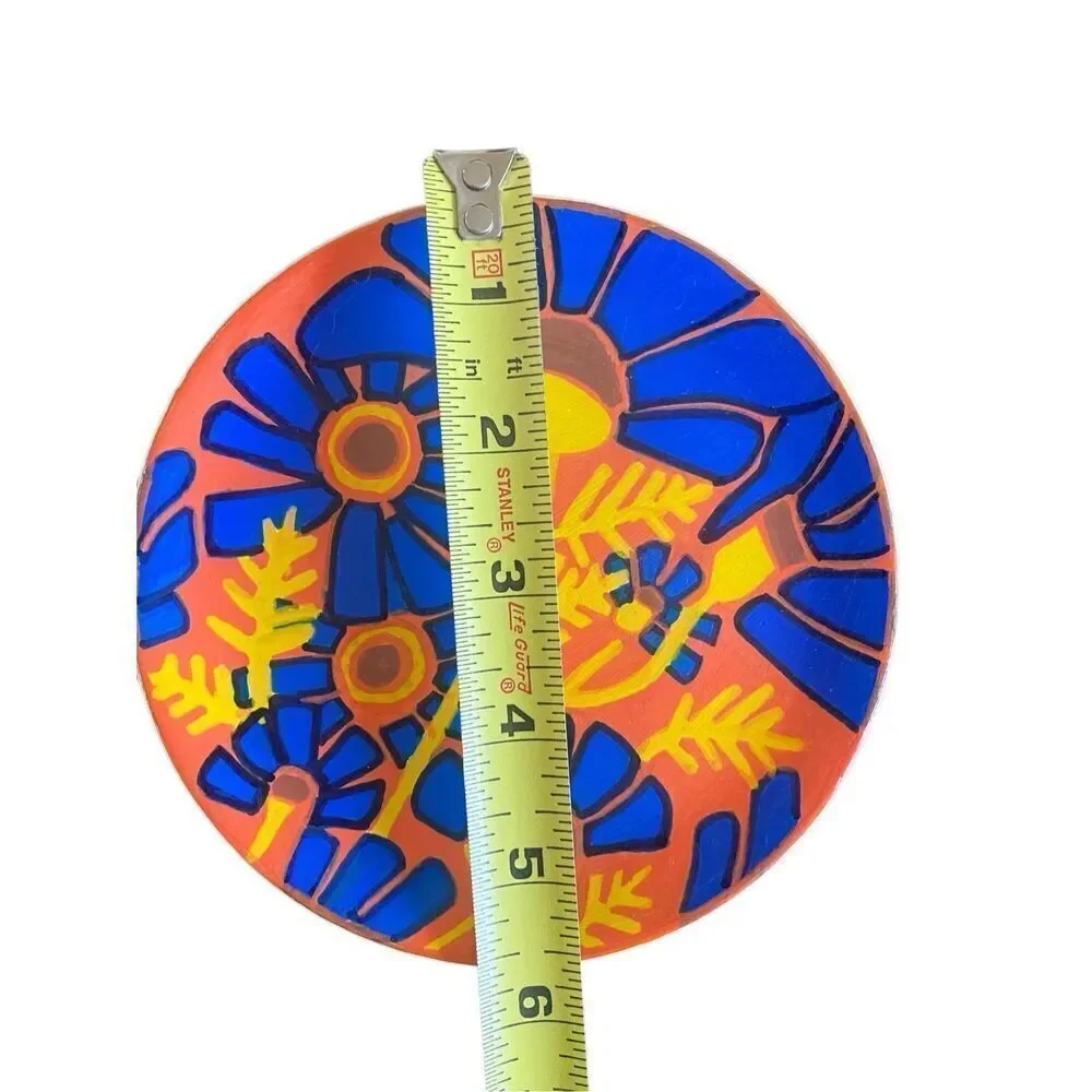 Hand painted Trinket tray abstract colors orange blue floral